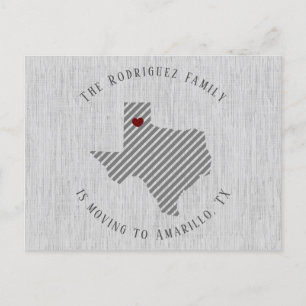 Panhandle Gray Linen and Heart Texas Moving Announcement Postcard