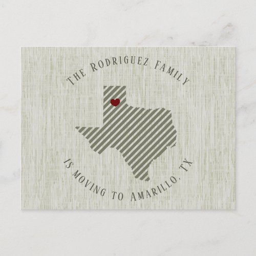 Panhandle Green Linen and Heart Texas Moving Announcement Postcard