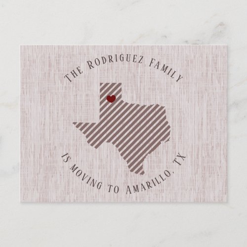 Panhandle Rose Linen and Heart Texas Moving Announcement Postcard