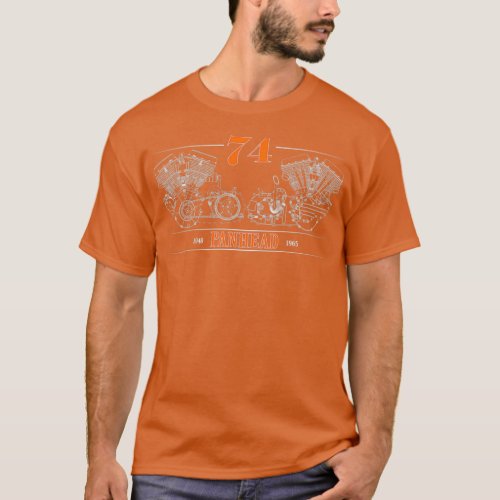 Panhead Motor in OrangeWhite T_Shirt