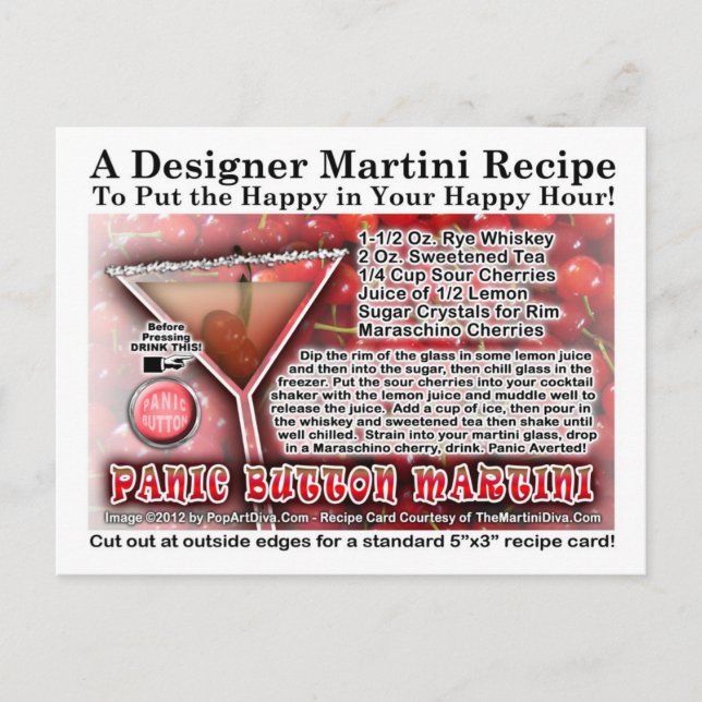 Panic Button Martini Recipe Postcard (Front)