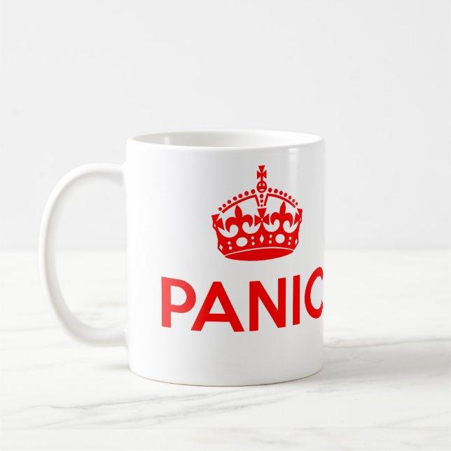 PANIC: Keep Calm and Carry On Spoof (Red) Coffee Mug (Left)