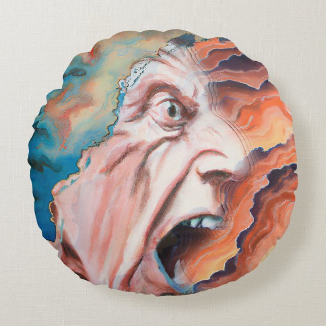 Panic Waves Oil Painting Round Pillow (Front)