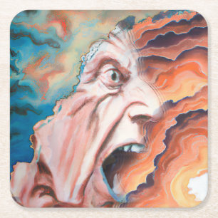 Panic Waves Oil Painting Square Paper Coaster