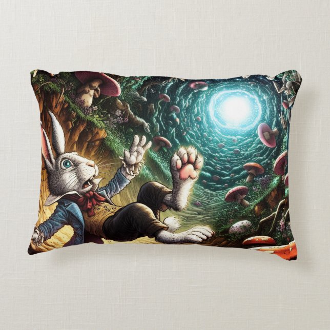 Panicked Bunny Falling Down The Rabbit Hole Accent Pillow (Back)