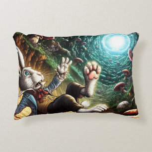 Panicked Bunny Falling Down The Rabbit Hole Accent Pillow