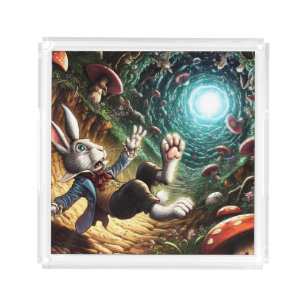 Panicked Bunny Falling Down The Rabbit Hole Acrylic Tray