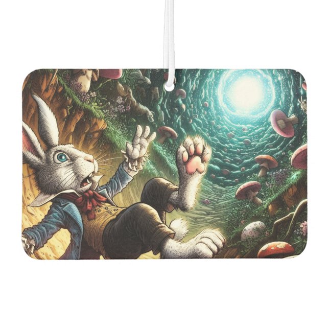 Panicked Bunny Falling Down The Rabbit Hole Air Freshener (Front)