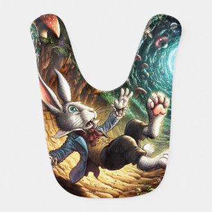 Panicked Bunny Falling Down The Rabbit Hole Baby Bib