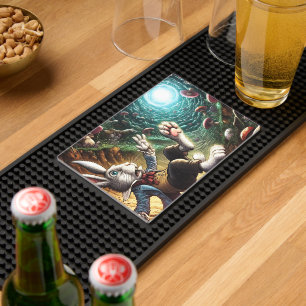 Panicked Bunny Falling Down The Rabbit Hole Bar Mat