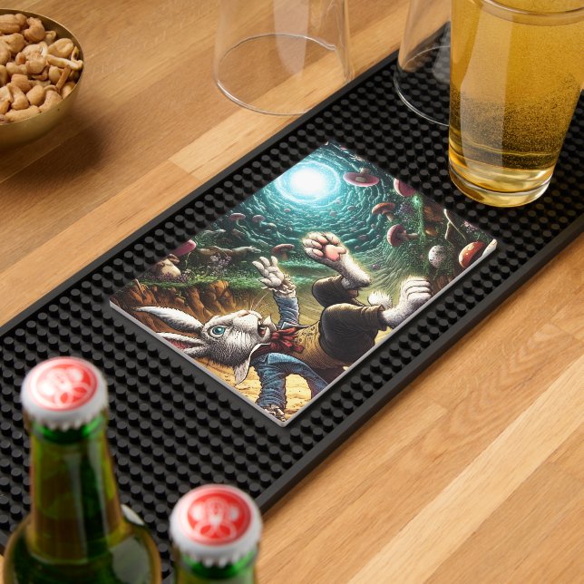 Panicked Bunny Falling Down The Rabbit Hole Bar Mat (Insitu (Bar 2))