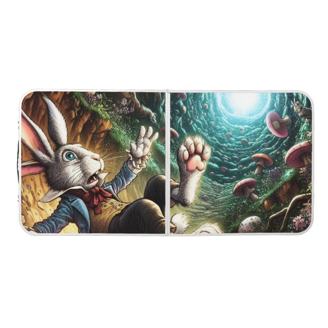 Panicked Bunny Falling Down The Rabbit Hole Beer Pong Table (Top)