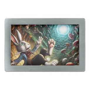 Panicked Bunny Falling Down The Rabbit Hole Belt Buckle