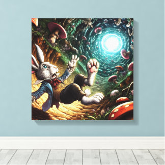 Panicked Bunny Falling Down The Rabbit Hole Canvas Print