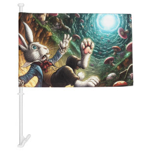 Panicked Bunny Falling Down The Rabbit Hole Car Flag