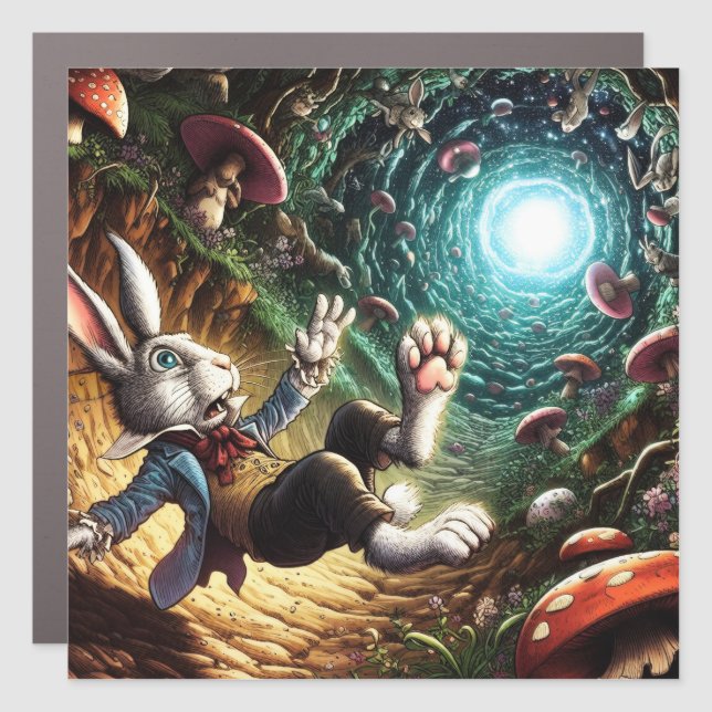 Panicked Bunny Falling Down The Rabbit Hole Car Magnet (Front)