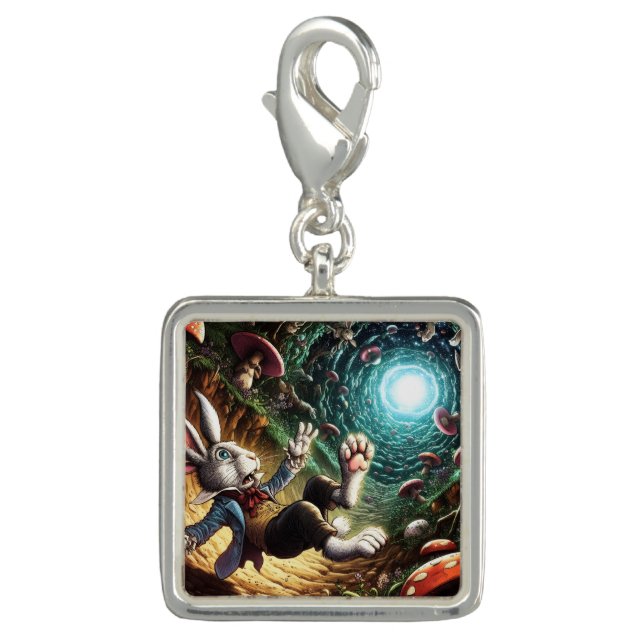 Panicked Bunny Falling Down The Rabbit Hole Charm (Front)