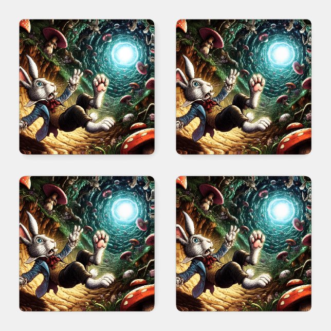 Panicked Bunny Falling Down The Rabbit Hole Coaster Set (Set)