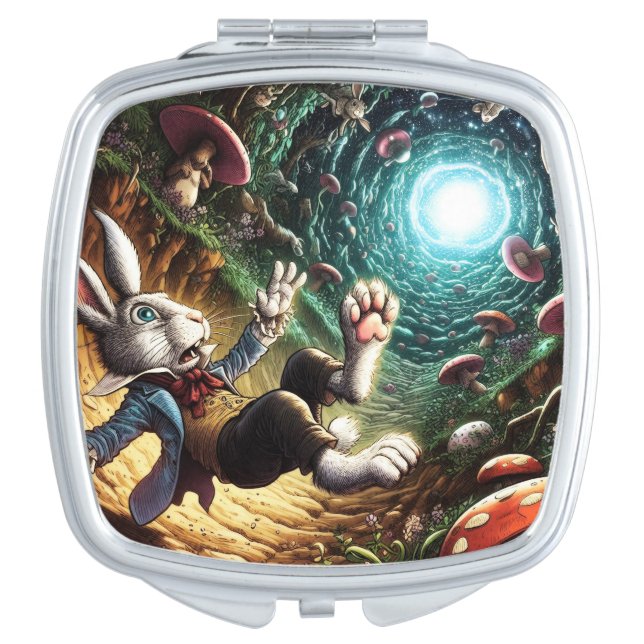 Panicked Bunny Falling Down The Rabbit Hole Compact Mirror (Front)