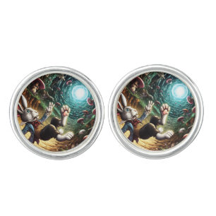Panicked Bunny Falling Down The Rabbit Hole Cufflinks