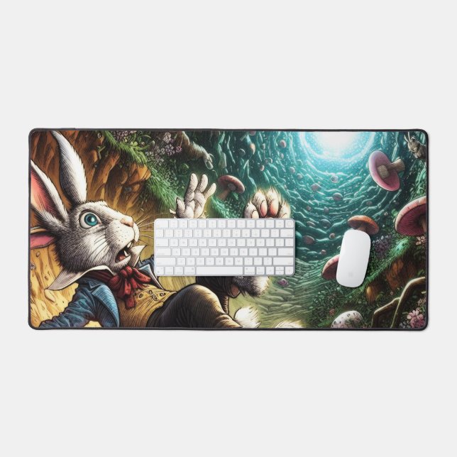 Panicked Bunny Falling Down The Rabbit Hole Desk Mat (Keyboard & Mouse)