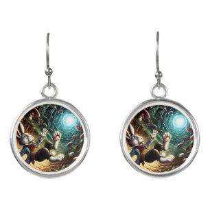Panicked Bunny Falling Down The Rabbit Hole Earrings