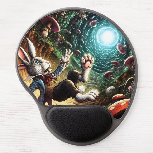Panicked Bunny Falling Down The Rabbit Hole Gel Mouse Pad (Front)