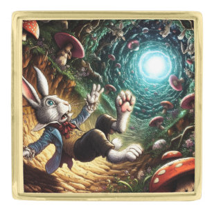 Panicked Bunny Falling Down The Rabbit Hole Gold Finish Lapel Pin