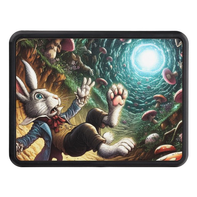 Panicked Bunny Falling Down The Rabbit Hole Hitch Cover (Front)
