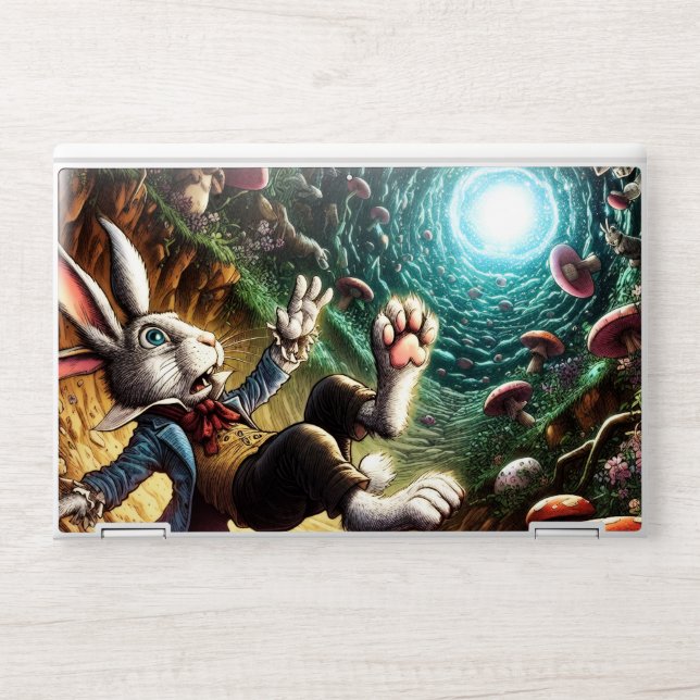 Panicked Bunny Falling Down The Rabbit Hole HP Laptop Skin (Front)