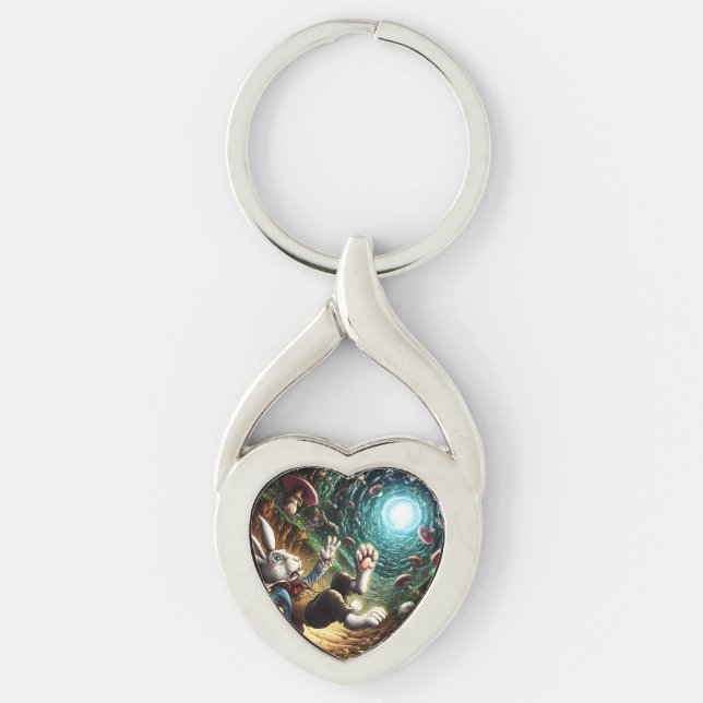 Panicked Bunny Falling Down The Rabbit Hole Keychain (Front)