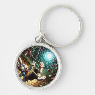 Panicked Bunny Falling Down The Rabbit Hole Keychain