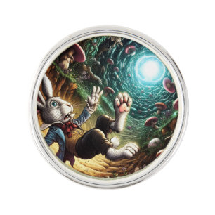 Panicked Bunny Falling Down The Rabbit Hole Lapel Pin