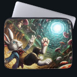 Panicked Bunny Falling Down The Rabbit Hole Laptop Sleeve<br><div class="desc">Fantasy design of a white rabbit falling into the collective swirling at the bottom of a funky fantasy encased rabbit hole. I thought of all the times this happens to me and just had to put something together as a warning for above the computer so I might think twice before...</div>