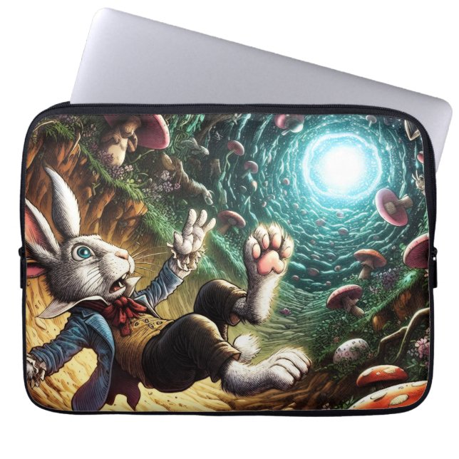 Panicked Bunny Falling Down The Rabbit Hole Laptop Sleeve (Front)