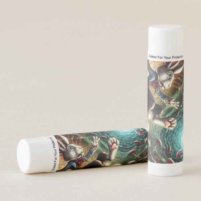 Panicked Bunny Falling Down The Rabbit Hole Lip Balm (Front)