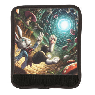 Panicked Bunny Falling Down The Rabbit Hole Luggage Handle Wrap