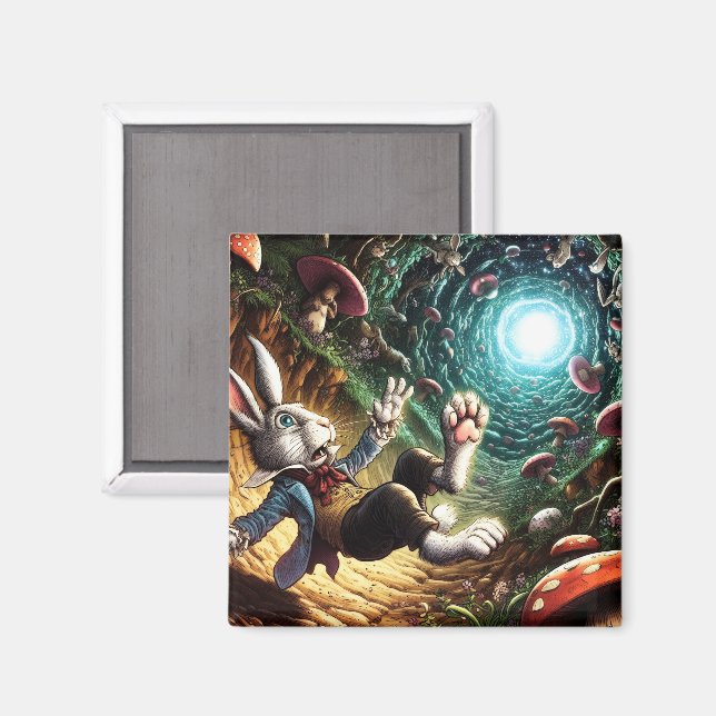 Panicked Bunny Falling Down The Rabbit Hole Magnet (Front/Back)