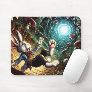 Panicked Bunny Falling Down The Rabbit Hole Mouse Pad