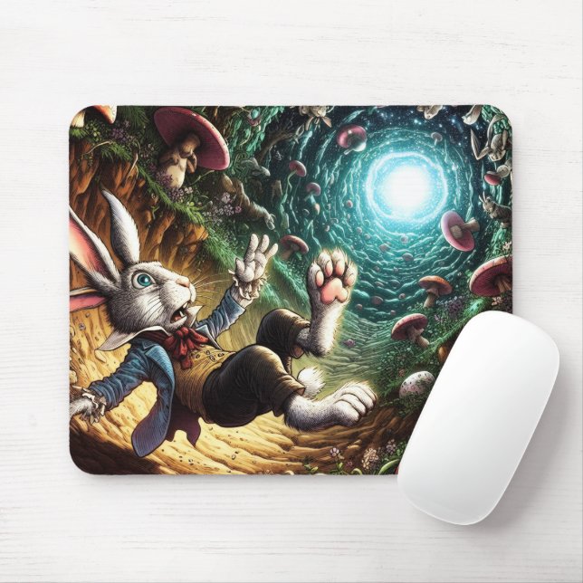 Panicked Bunny Falling Down The Rabbit Hole Mouse Pad (With Mouse)