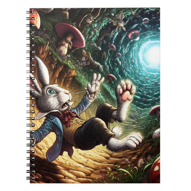 Panicked Bunny Falling Down The Rabbit Hole Notebook (Front)