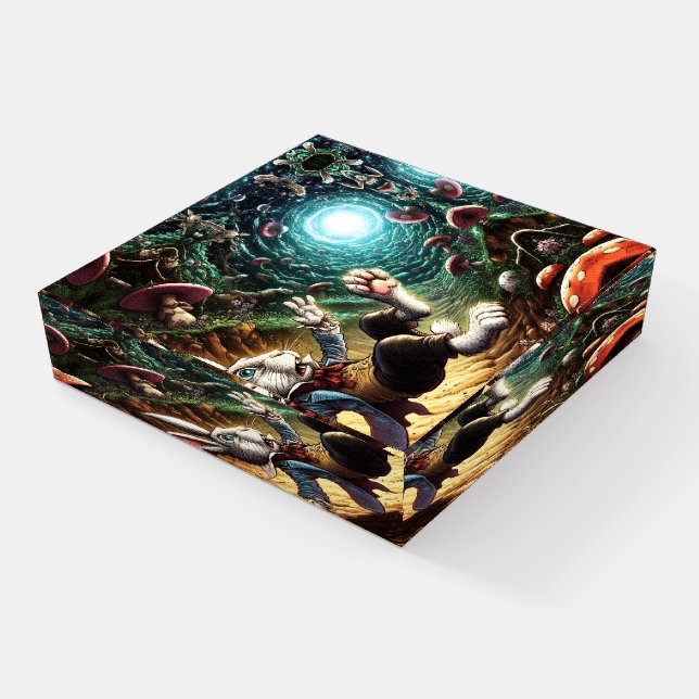 Panicked Bunny Falling Down The Rabbit Hole Paperweight (Angled)