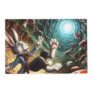 Panicked Bunny Falling Down The Rabbit Hole Placemat