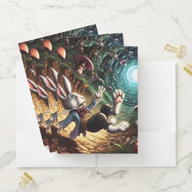 Panicked Bunny Falling Down The Rabbit Hole Pocket Folder (In Situ)