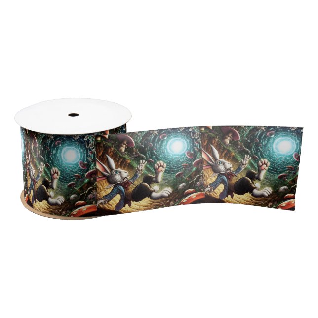 Panicked Bunny Falling Down The Rabbit Hole Satin Ribbon (Spool)