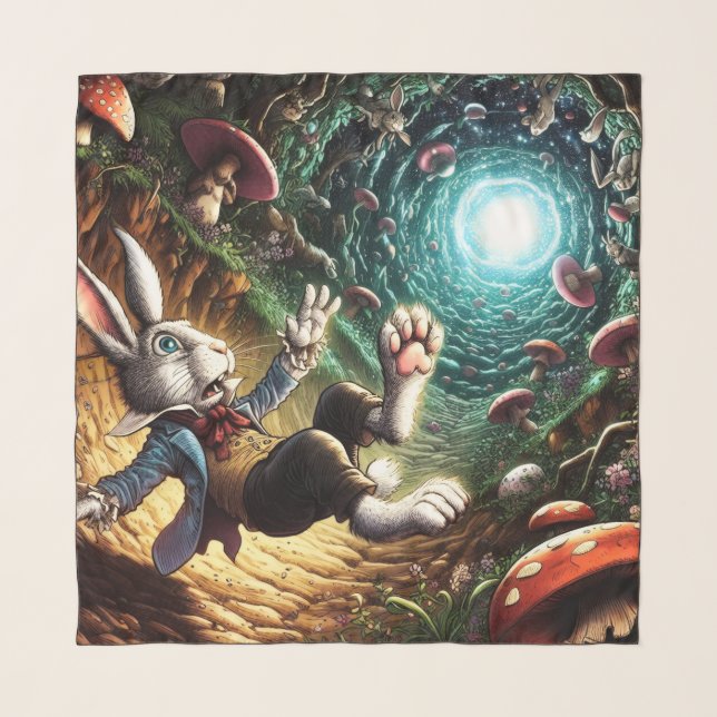 Panicked Bunny Falling Down The Rabbit Hole Scarf (Front)