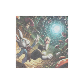 Panicked Bunny Falling Down The Rabbit Hole Stone Magnet
