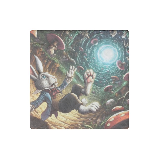 Panicked Bunny Falling Down The Rabbit Hole Stone Magnet (Front)