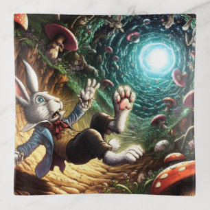 Panicked Bunny Falling Down The Rabbit Hole Trinket Tray
