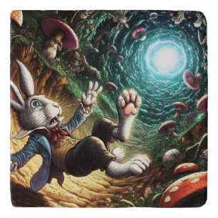 Panicked Bunny Falling Down The Rabbit Hole Trivet